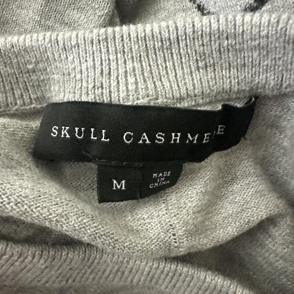 SKULL CASHMERE Top Womens Medium Gray 100% Cotton Skull Print Halloween Horror - Picture 6 of 10